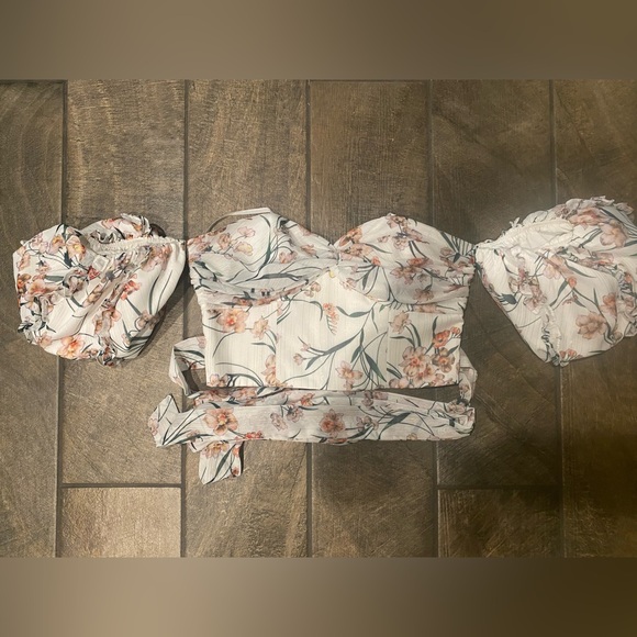 Lulu’s Frill White Floral Print Off-the-Shoulder Two-Piece Midi Dress - Picture 6 of 7